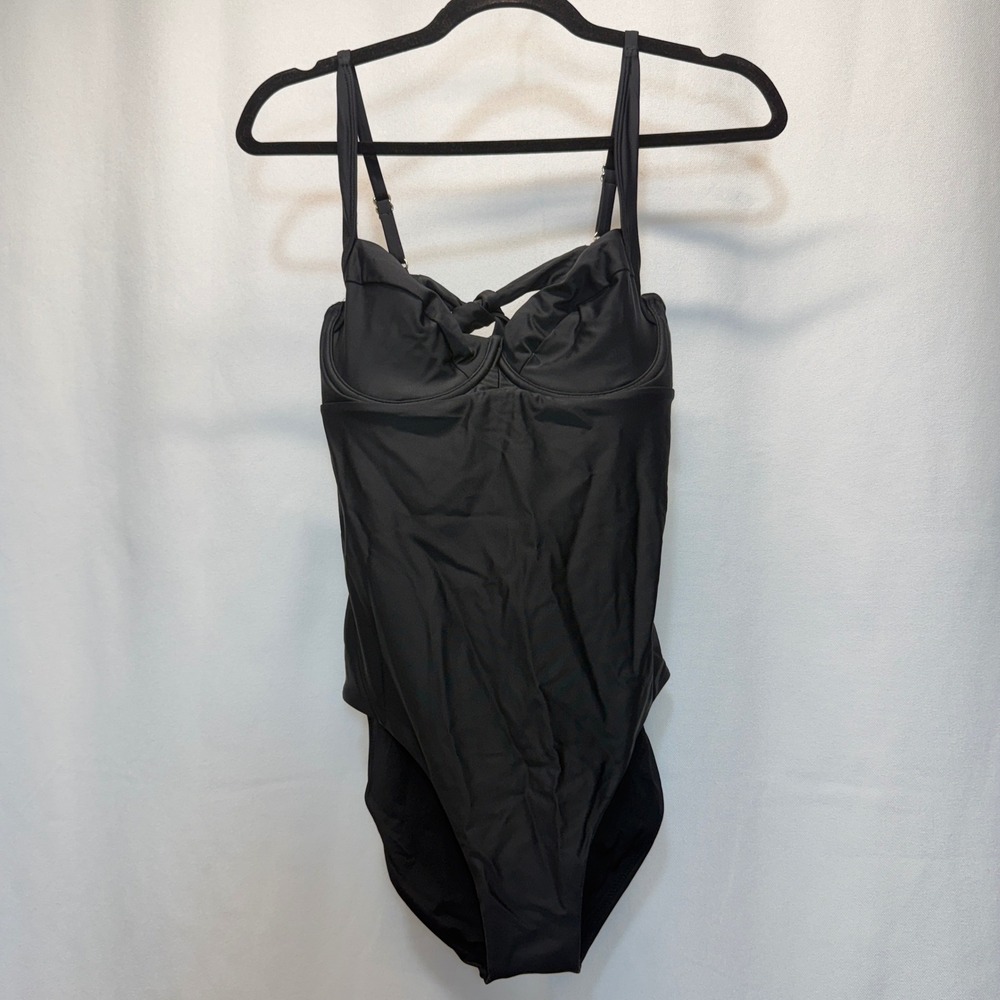 Quince Italian Underwire One-Piece Swimsuit Women Large Black Underwire Tie New